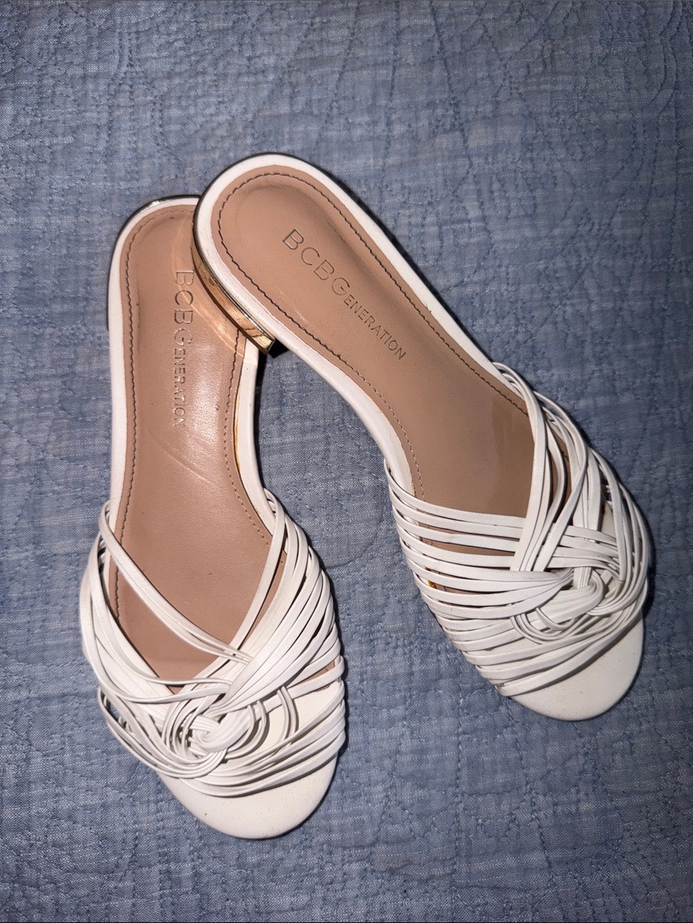 BCBGeneration Cream Woven Knot Slide Mules